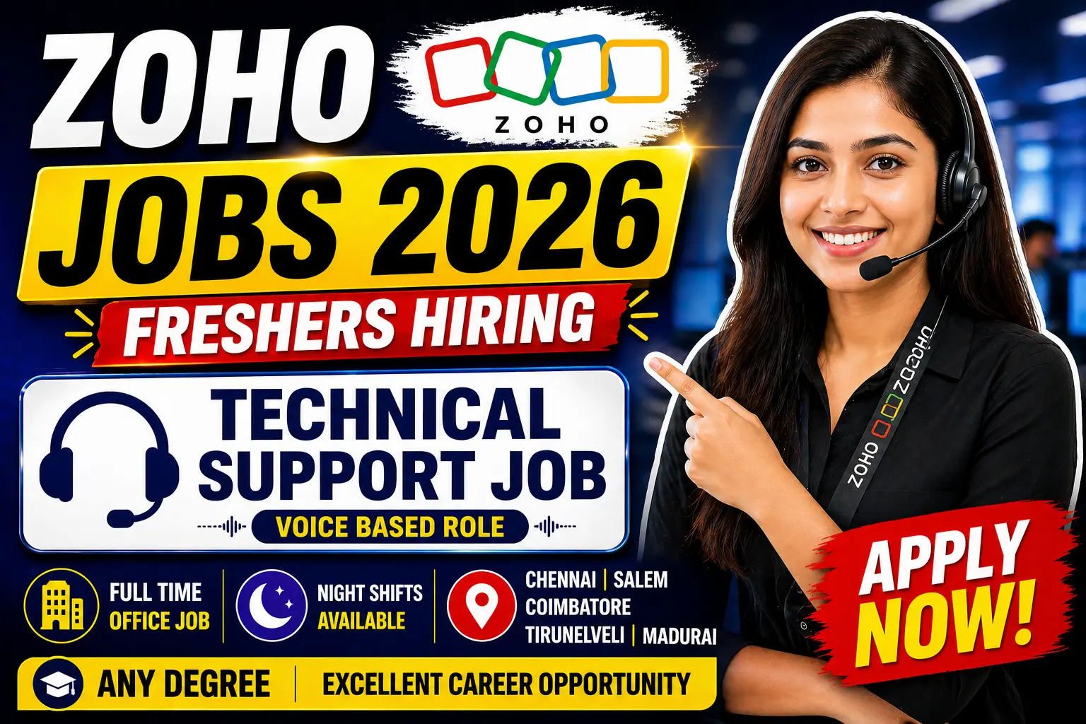 Zoho Technical Support Jobs 2026 | Freshers Eligible | Any Degree Apply